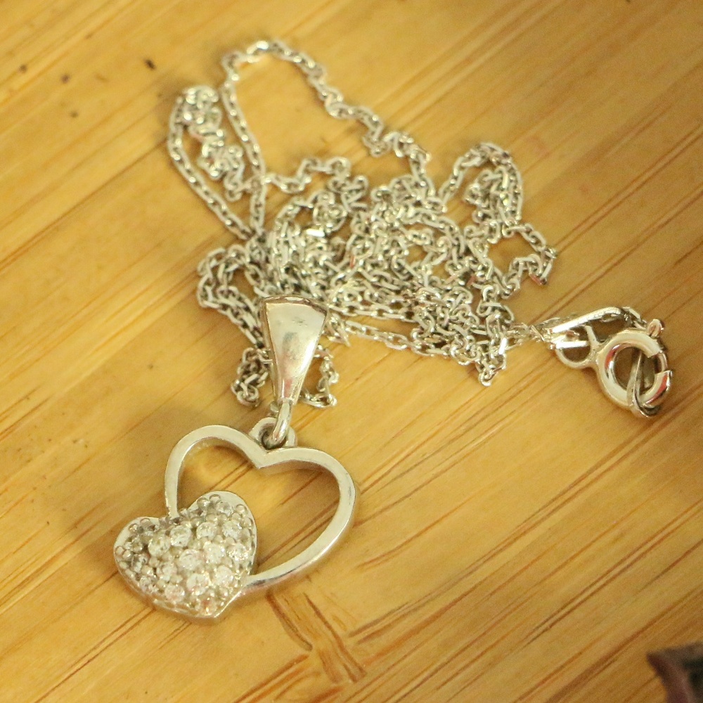 925 Sterling Silver 2hearts  with cubic zirconia - Picture 3 of 5